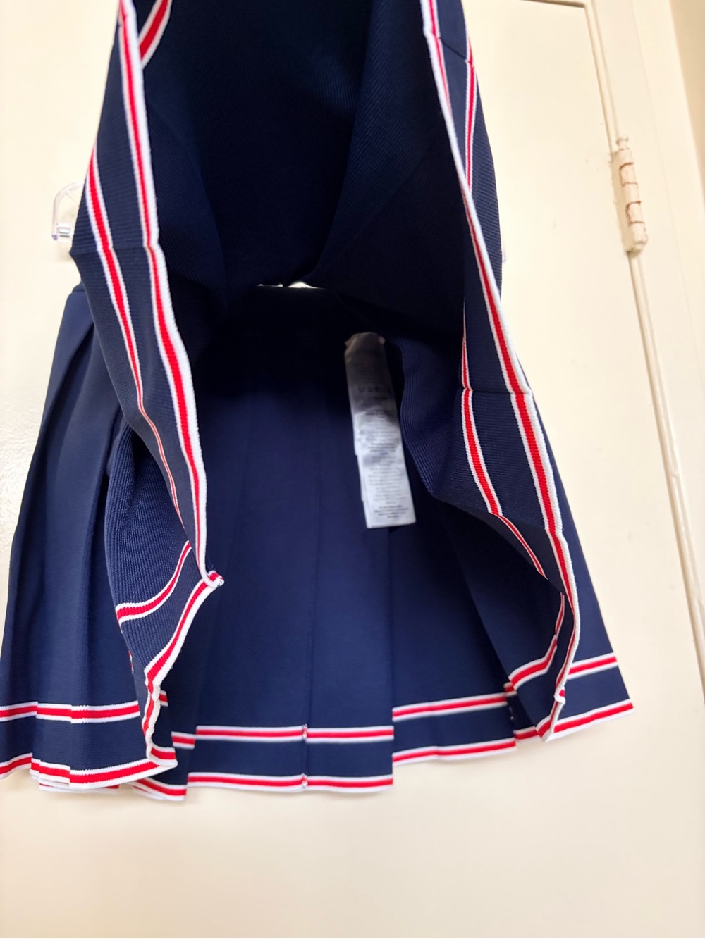 Gucci Navy Pleated Skirt with Red and White Stripe Hem - Picture 2 of 6